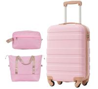 WEALTHOUSE Set di bagagli da viaggio con ruote a 360 gradi, in ABS, con lucchetto a combinazione, borsa da trucco, scomparto interno in alluminio, manico telescopico espandibile, Colore: rosa., 3