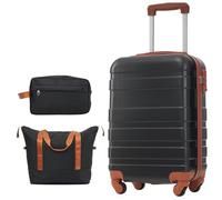 WEALTHOUSE Set di bagagli da viaggio con ruote a 360 gradi, in ABS, con lucchetto a combinazione, borsa da trucco, scomparto interno in alluminio, manico telescopico espandibile, Nero , 3 pezzi