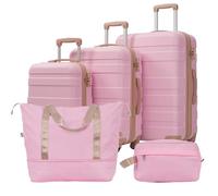 WEALTHOUSE Set di bagagli da viaggio con ruote a 360 gradi, in ABS, con lucchetto a combinazione, borsa da trucco, scomparto interno in alluminio, manico telescopico espandibile, Colore: rosa., 5