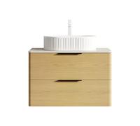 WEALTHOUSE Set di lavabi da bagno sospesi, montaggio a parete, ovale, in ceramica, struttura scanalata, per travertino, pietra sinterizzata, per armadi a due cassetti (naturale, 75 cm)