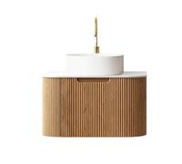 WEALTHOUSE Set di lavabi da bagno sospesi, rotondi, in pietra sinterizzata, bordi arrotondati 3D, cassetto, cassetto, cassetto, in compensato (lavabo in ceramica bianca, 61 cm)