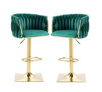 WEALTHOUSE Sgabello da bar vintage con schienale, regolabile in altezza, girevole a 360 gradi, con bracciolo e poggiapiedi, in velluto, per cucina, soggiorno, bancone, bistro, ristorante, sala