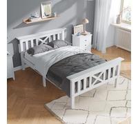 WEALTHOUSE Struttura del letto in legno massiccio con rete a doghe, in robusto pino neozelandese con testiera a forma di X, struttura del letto per camera da letto, uso ottimizzato dello spazio