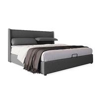 WEALTHOUSE Struttura in lino con pratico vano portaoggetti e schienale regolabile in altezza, poggiatesta Wingback, sistema di ventilazione, letto a doghe per comfort durante il sonno (con materasso