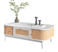 WEALTHOUSE Tavolino da caffè vintage con gambe in legno massiccio, motivo rattan, design della porta, tavolino da caffè con scomparti, forma rettangolare, elegante accessorio per la casa, effetto