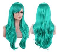 Wear and Go Capelli lunghi da 28 pollici, parrucche ondulate con frangia for parrucca for costume cosplay(Aqua Blue)