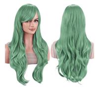 Wear and Go Capelli lunghi da 28 pollici, parrucche ondulate con frangia for parrucca for costume cosplay(Mint Green)
