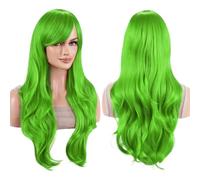 Wear and Go Capelli lunghi da 28 pollici, parrucche ondulate con frangia for parrucca for costume cosplay(Apple Green)