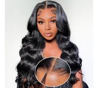 Wear and Go Cunei senza Glueless Capelli Umani Pre Cut HD Lace No Glue Wave Lace Front Wave Wigs for Black Women Human Hair Glueless with Natural Hairline 180% Density 22 Pollici