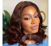 Wear and Go Glueless Wig Human Hair Pre Plucked 4x4 HD Lace Front Pre Cut Body Wave Lace Front Wigs Natural Hairline Wigs Chocolate Brown Color 180 Density (14 inch)