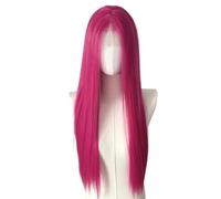 Wear and Go Parrucca anteriore in pizzo da 26 pollici Parrucche lunghe senza colla for donne, 13x4 Capelli sintetici pre pizzicati color rosa rosso dritto for l'uso quotidiano