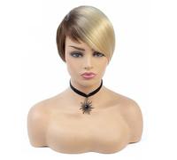 Wear and Go Parrucca bionda corta da 6 pollici for donna, parrucca sintetica con mèches miste for uso quotidiano