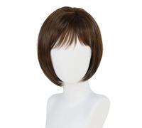 Wear and Go Parrucca Bob a strati da 12 pollici di media lunghezza con frangia, parrucche sintetiche lisce castano ramato con mèches for donne bianche for feste quotidiane(Mixed Brown)