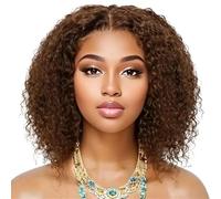 Wear and Go Parrucca Bob Corta Riccia Capelli Umani, Parrucche Senza Colla Taglio Pre Pizzicato Capelli Sbiancati Con Chiusura In Pizzo 4x4(14 inch)