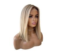 Wear and Go Parrucca Bob diritta anteriore in morbido pizzo sintetico biondo Ombre for donna, parrucche senza colla a strati corti for l'uso quotidiano(16 inch)