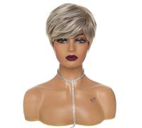 Wear and Go Parrucca corta da donna Bob Brown da 6 pollici con taglio pixie Parrucche sintetiche brune con frangia for tutti i giorni