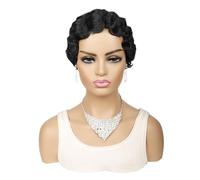 Wear and Go Parrucca corta riccia sintetica a strati for cosplay, parrucche complete for donne bianche(Black)