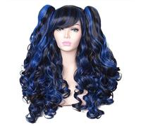 Wear and Go Parrucca cosplay riccia lunga a terra colorata da 24 pollici con 2 code di cavallo(A10)