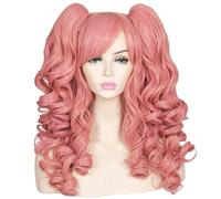 Wear and Go Parrucca cosplay riccia lunga a terra colorata da 24 pollici con 2 code di cavallo(A4)