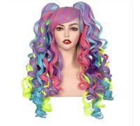 Wear and Go Parrucca cosplay riccia lunga a terra colorata da 24 pollici con 2 code di cavallo(A8)