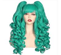 Wear and Go Parrucca cosplay riccia lunga a terra colorata da 24 pollici con 2 code di cavallo(Green)