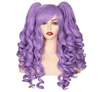 Wear and Go Parrucca cosplay riccia lunga a terra colorata da 24 pollici con 2 code di cavallo(Light Purple)