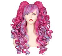 Wear and Go Parrucca cosplay riccia lunga a terra colorata da 24 pollici con 2 code di cavallo(Pink)