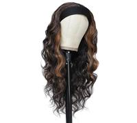 Wear and Go Parrucca da donna con fascia ondulata lunga da 26 pollici con 200 densità, parrucche sintetiche senza colla, da indossare e indossare for uso quotidiano(Black Brown)