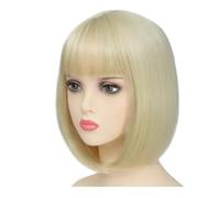 Wear and Go Parrucca da donna da 12 pollici, con frangia, corta e dritta, sintetica, for feste quotidiane, Halloween, Cosplay(Platinum)