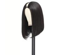 Wear and Go Parrucca da donna nera con parte a V, parrucche umane, caschetto corto dritto senza colla, capelli brasiliani Remy(10inch)