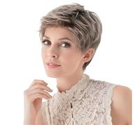 Wear and Go Parrucca da pixie marrone riccio corto da 4 pollici Capelli cosplay a strati sintetici, parrucche complete for donne bianche