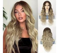 Wear and Go Parrucca frontale in pizzo da donna, capelli lunghi e ricci con mèches, cuffia sintetica completa con riga centrale(R6A/T8A/1001#)