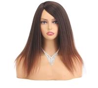 Wear and Go Parrucca frontale in pizzo dritto e riccio da 14", parrucche sintetiche anteriori pre-pizzicate for donne nere, parrucca sintetica Yaki(T30)