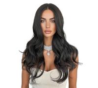 Wear and Go Parrucca lunga e dritta da 22 pollici con frangia, parrucche sintetiche con capelli naturali da donna for uso quotidiano, feste, Halloween, cosplay(Black)