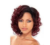 Wear and Go Parrucca riccia corta e ondulata rossa a strati, parrucche sintetiche, parrucca riccia di media lunghezza con riga laterale, for donne che amano le feste quotidiane