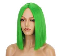 Wear and Go Parrucca sintetica da donna Bob, parrucche resistenti al calore con riga centrale, for feste e cosplay(Green)