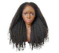 Wear and Go Parrucca sintetica frontale in pizzo afro riccio, parte T HD trasparente crespo con estremità dritte capelli voluminosi e rimbalzanti(30 inch)