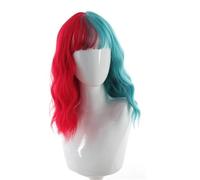 Wear and Go Parrucca verde spettrale ed elegante con frangia, capelli sintetici resistenti al calore for Halloween, Natale, Cosplay, berretto a rete con rose(Red+Blue)