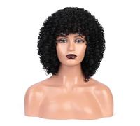 Wear and Go Parrucche afro ricci corte e crespe da 16 pollici con frangia, parrucca sintetica morbida e soffice da donna anni '70 for uso quotidiano(Black)