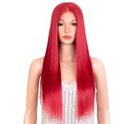 Wear and Go Parrucche anteriori diritte super lunghe in pizzo rosso da 28 pollici, parrucca for capelli senza colla, attaccatura dei capelli naturale prepizzicata for donne alla moda(Red)