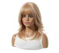 Wear and Go Parrucche biondo chiaro ombre da 18 pollici con frangia, parrucca a strati for donna, parrucca lunga for capelli sintetici for l'uso quotidiano