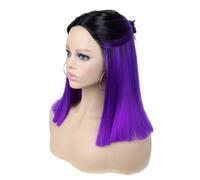 Wear and Go Parrucche Bob colorate Ombre corte da 14 pollici diritte dal nero al viola, parrucca sintetica lunga fino alle spalle for le donne
