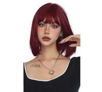 Wear and Go Parrucche Bob corte da 12'' con frangia for donna, parrucca sintetica alla moda for tutti i giorni(Wine red)
