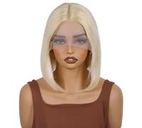 Wear and Go Parrucche corte brasiliane con parte centrale in pizzo HD 13x4, pre-pizzicate, con capelli umani, lisce e con riga for donne(Gold,16inch)