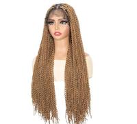 Wear and Go Parrucche intrecciate Boho senza nodi, parrucca intrecciata lunga sintetica con pizzo HD da 13x4 pollici for donna(Brown,20 inch)