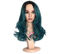 Wear and Go Parrucche Lunghe E Ondulate Ricce Da Donna Con Effetto Ombré Da 20 Pollici, Parrucche Sintetiche Resistenti Al Calore For Uso Quotidiano(Green)