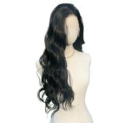 Wear and Go Parrucche ondulate nere anteriori in pizzo 13X4 for donna, parrucca riccia con parte centrale, capelli sintetici dall'aspetto naturale da 28 pollici for l'uso quotidiano nelle feste