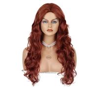 Wear and Go Parrucche rosse lunghe e ondulate for donna, con riga laterale e aspetto naturale for cosplay, parrucca in fibra sintetica di ricambio