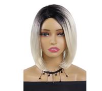 Wear and Go Parrucche Sintetiche Da Donna Con Capelli Lisci Yaki, Parte Laterale, Caschetto Corto In Pizzo Frontale, Parrucca In Fibra Resistente Al Calore(Ombre Platinum Blond)