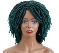 Wear and Go Parrucche Twist Dreadlock corte da 6" for donne nere, densità 150, capelli sintetici ricci for parrucca da festa di Halloween(Mix Green)
